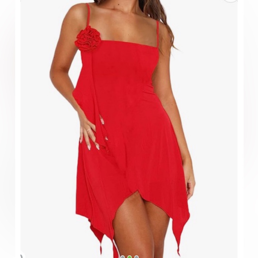 Red asymmetrical rose dress